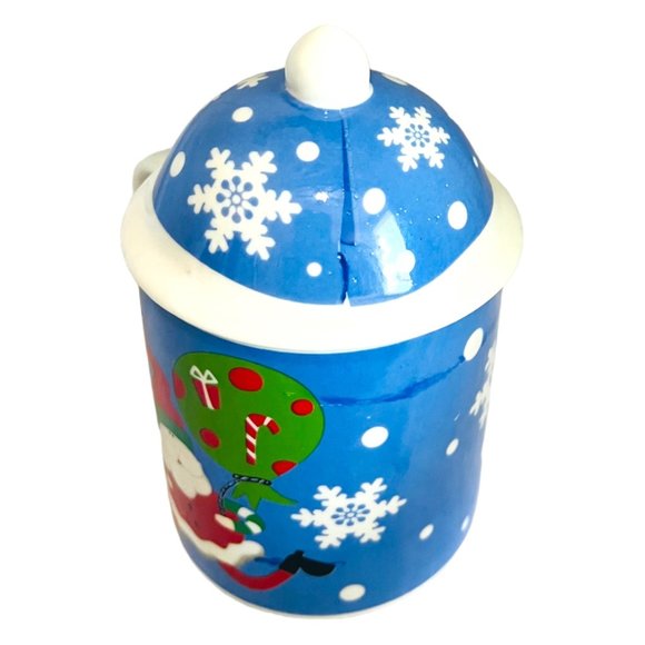 Set of TWO MSI Ceramic Christmas Hot Cocoa Coffee Mugs W/ Lids Vintage Ceramic - Picture 8 of 13